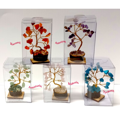 Stromek štěstí s minerály, v plastové krabičce